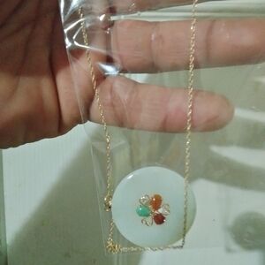 14k Yellow Gold Jade Bi-Disc Pendant with 18" Necklace